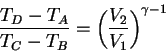 \begin{displaymath}
\frac{T_D-T_A}{T_C-T_B}=\left(\frac{V_2}{V_1}\right)^{\gamma-1}
\end{displaymath}