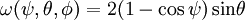 \omega(\psi,\theta,\phi) = 2(1-\cos\psi)\sin\!\theta\, 